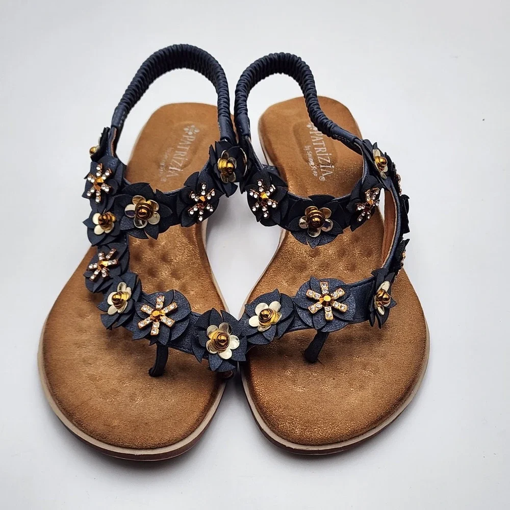 Patrizia by Spring Step Women's 7.5/8 Rhinestone‎ Blue Floral Shoes Flats Sandal